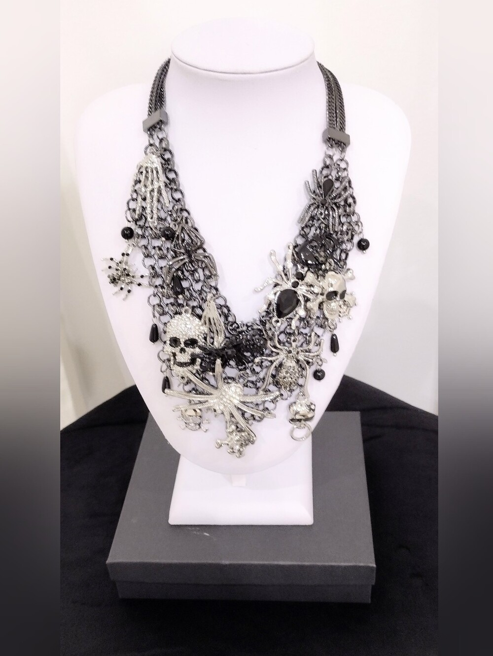Eye Candy LA Skull Edgy Black&Silver Multi-Chain Charm Necklace-Women Jewelry